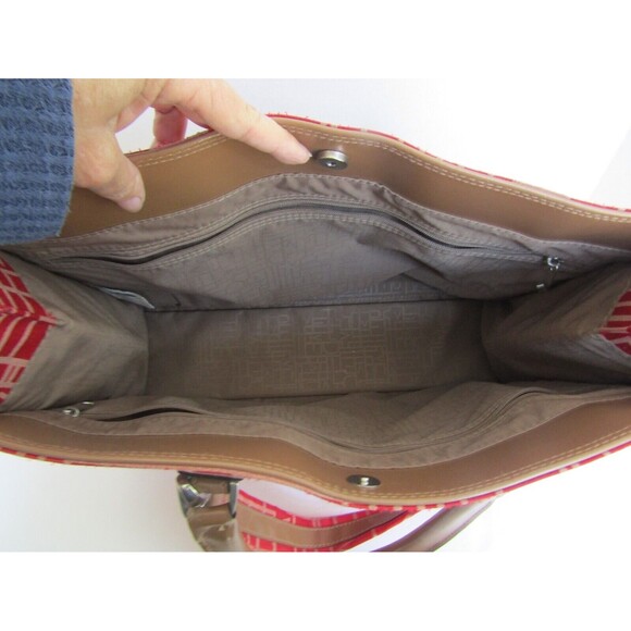 Diane Von Furstenberg Tote Bag Large Red Monogram Weekend Travel Canvas Leather - Picture 7 of 8